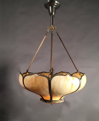 Art Nouveau 9 Panel Amber Inverted Dome